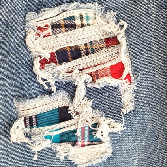 House of Holland Plaid Patchwork Distressed Jeans - Picture 4 of 8